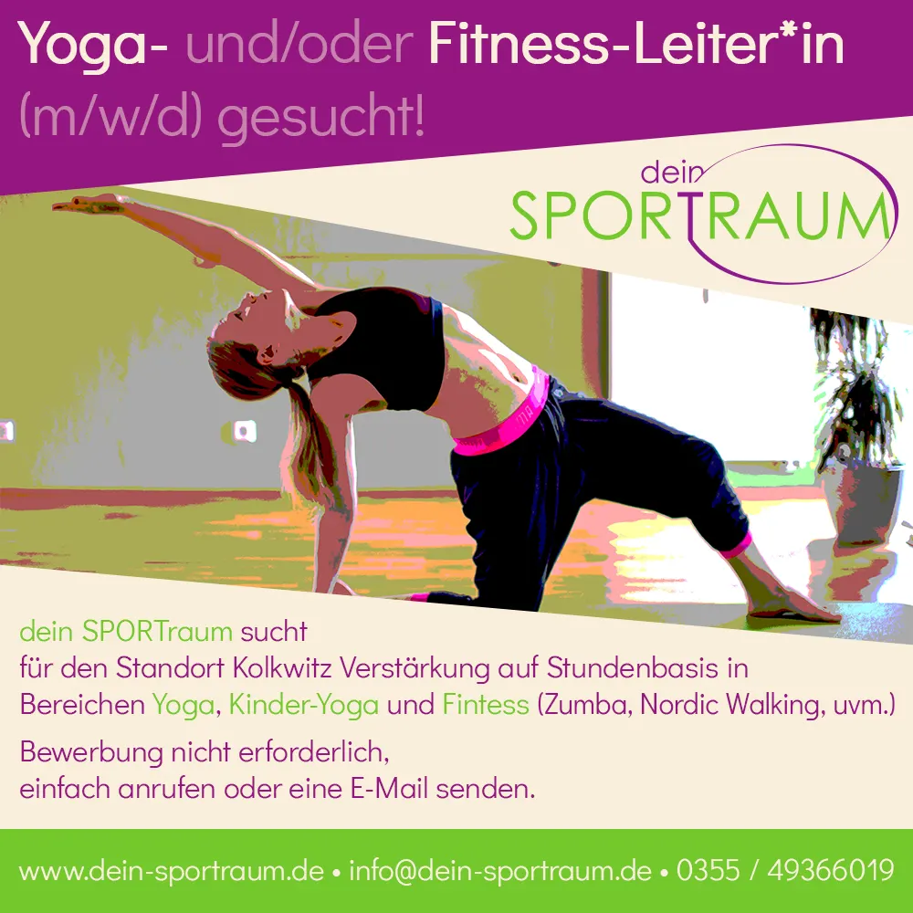 Stellenanzeige: Yoga- und/oder Fitness-Trainer in Cottbus/Kolkwitz gesucht.
